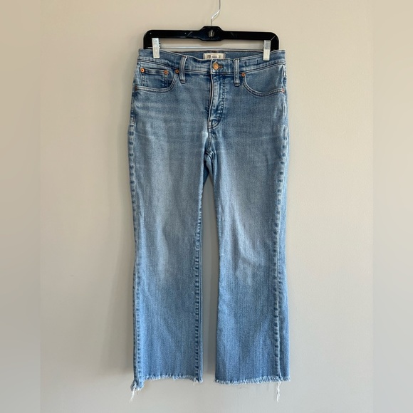 Madewell Mid-Rise Kick Out Crop Jeans w/ Raw Hem, Cherryville Blue Wash, 28 - Picture 3 of 12